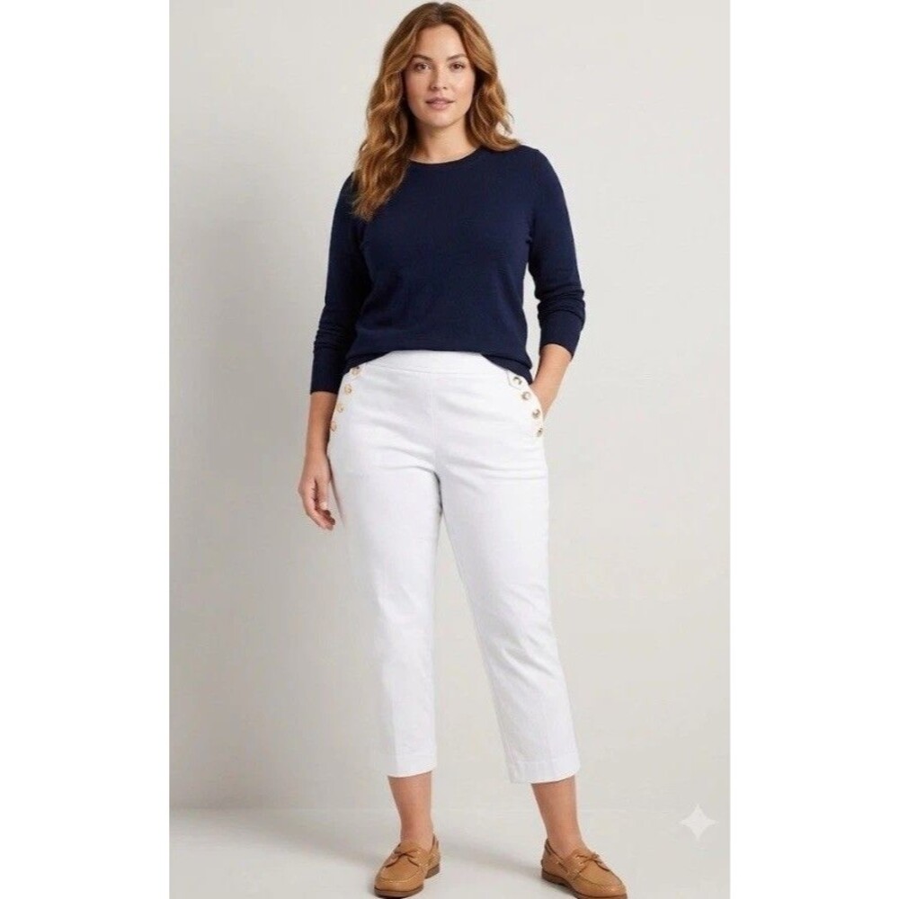 Zac & Rachel Capris White Flat Front Gold Buttons Sailor Preppy Size 12